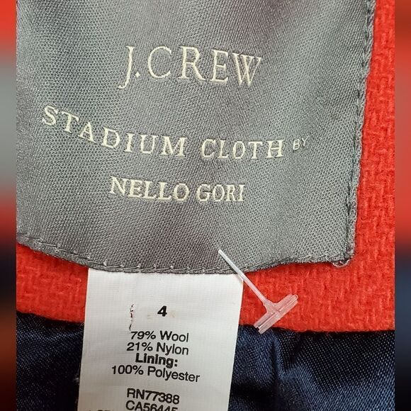 J. Crew Poppy Red Wool Stadium Cloth Nello Gori Double Breasted Pea Coat - Picture 7 of 7